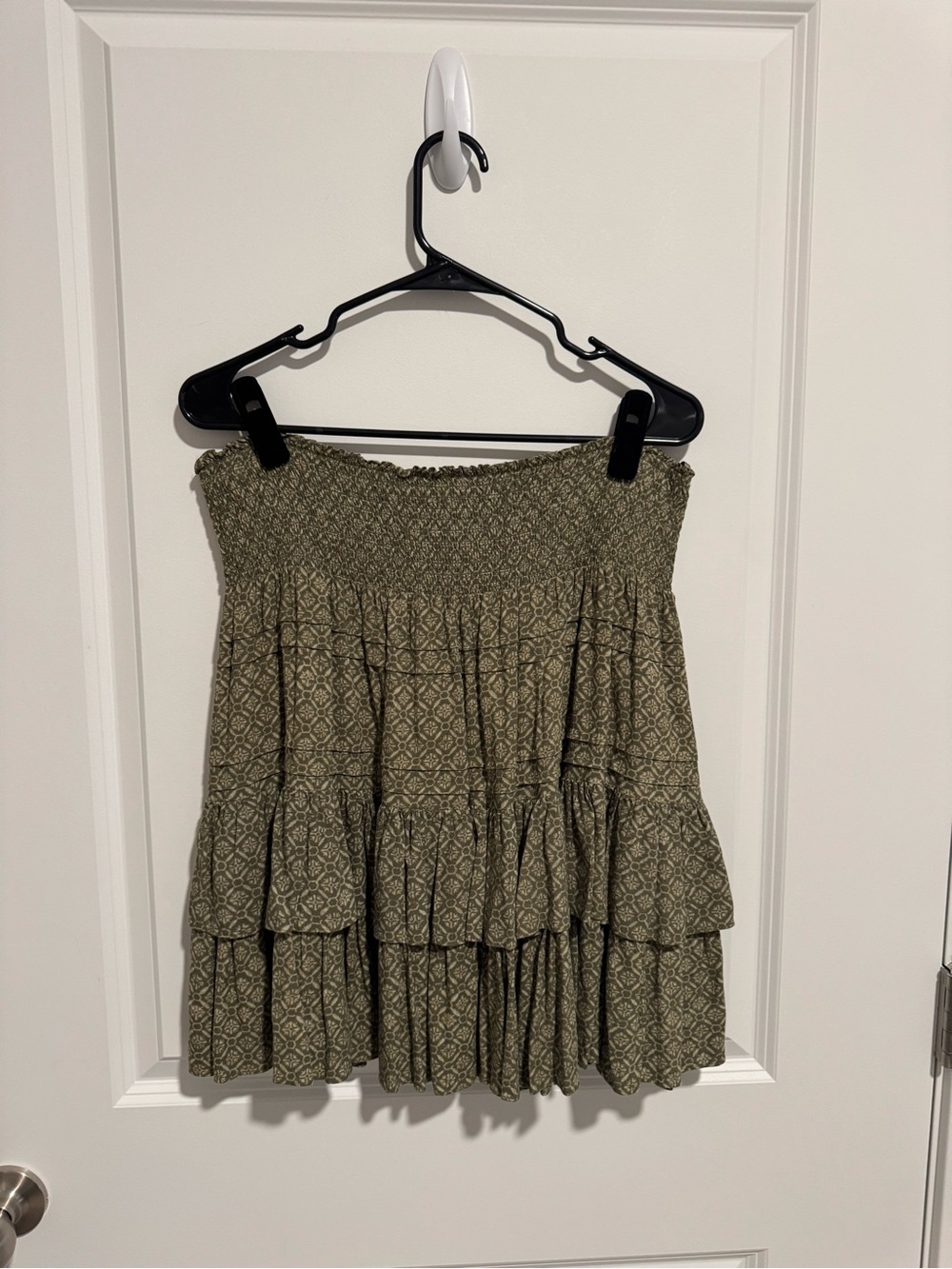 Ralph Lauren Olive Green Tiered Smocked Mini Skirt
